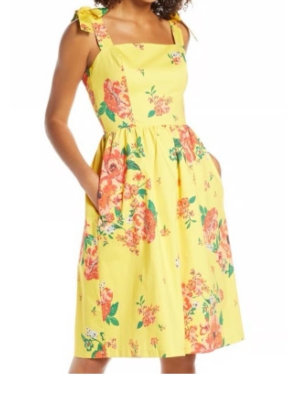 Charles Henry Yellow Floral Midi Dress